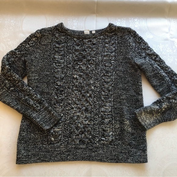 Gap Women’s Size L Black/White Cable Knitted Warm Sweater Long Sleeves Elastic - Picture 10 of 16